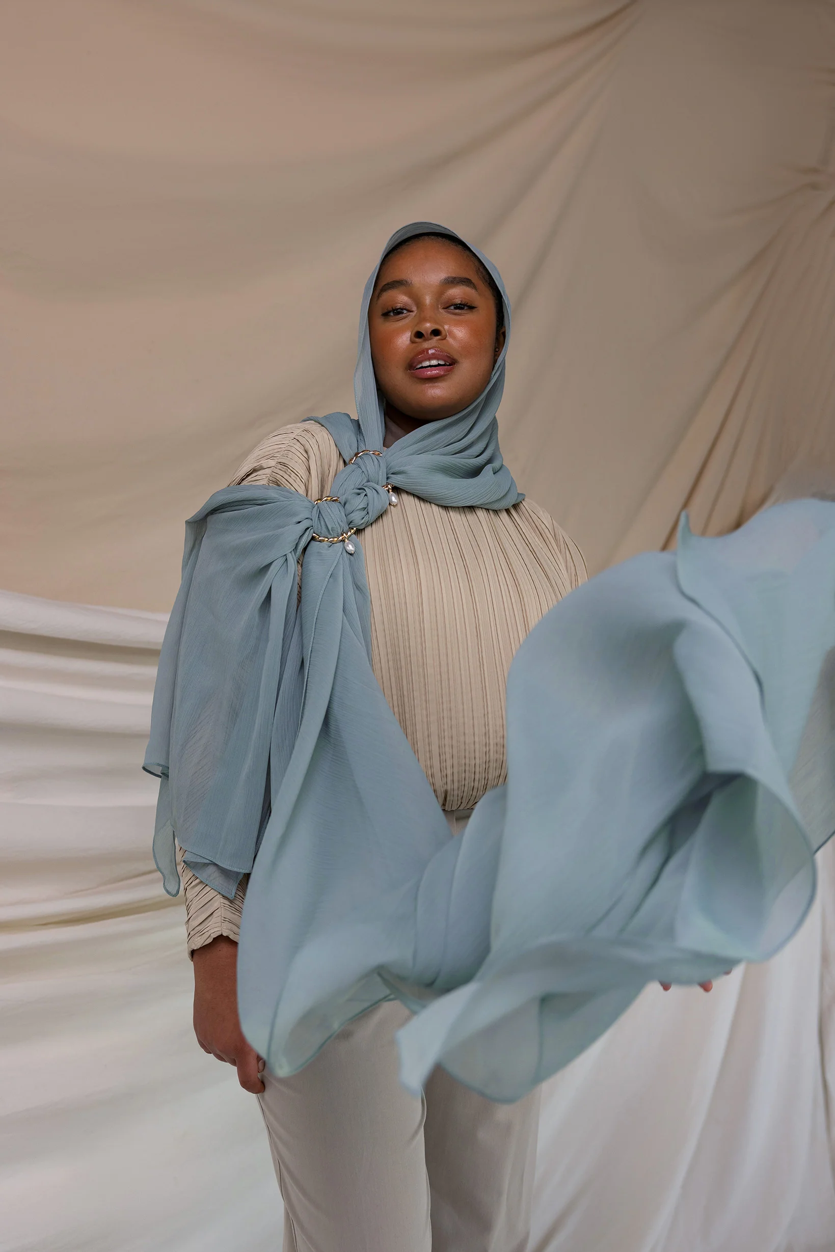 Blue Opal Crinkle Chiffon