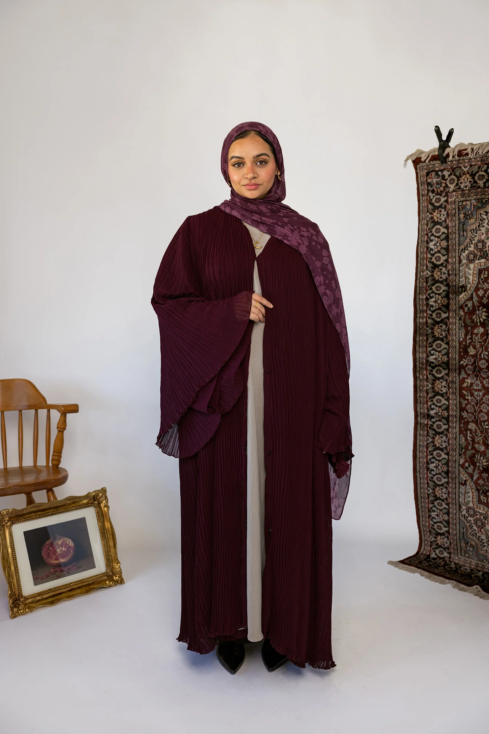 Deep Berry Pleated Abaya