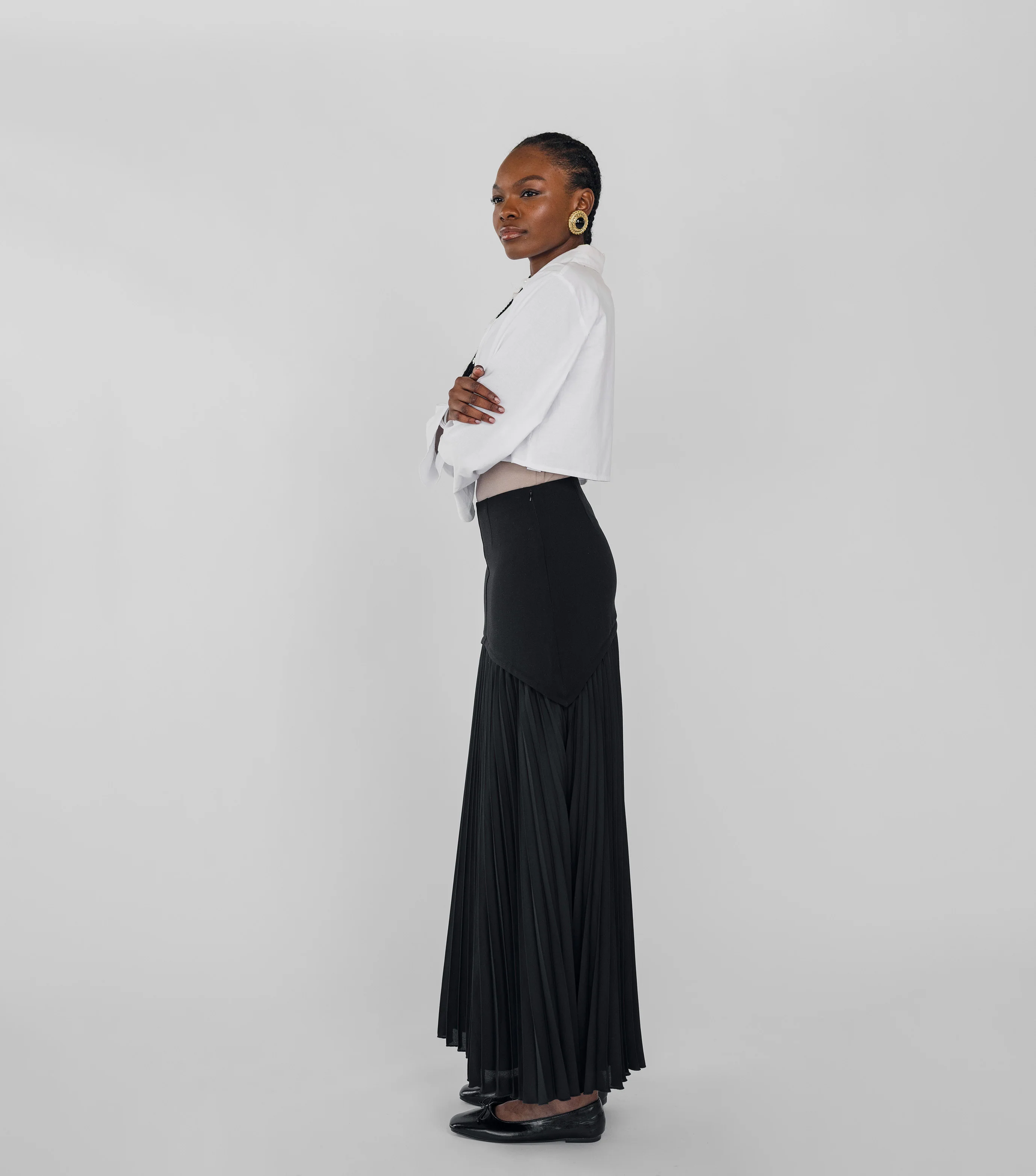 Pleated Drop Waist Skirt Black - Image 4