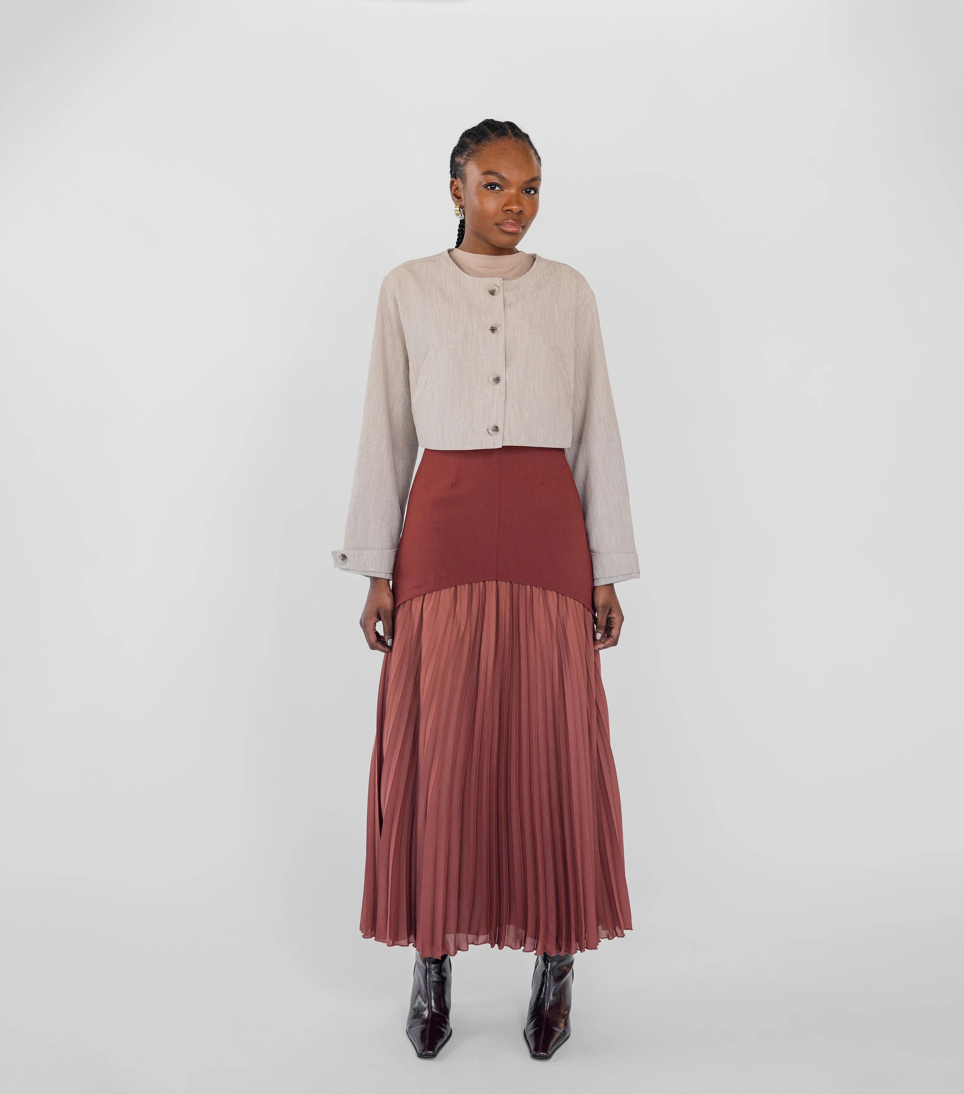 Pleated Drop Waist Skirt Rouge - Image 3