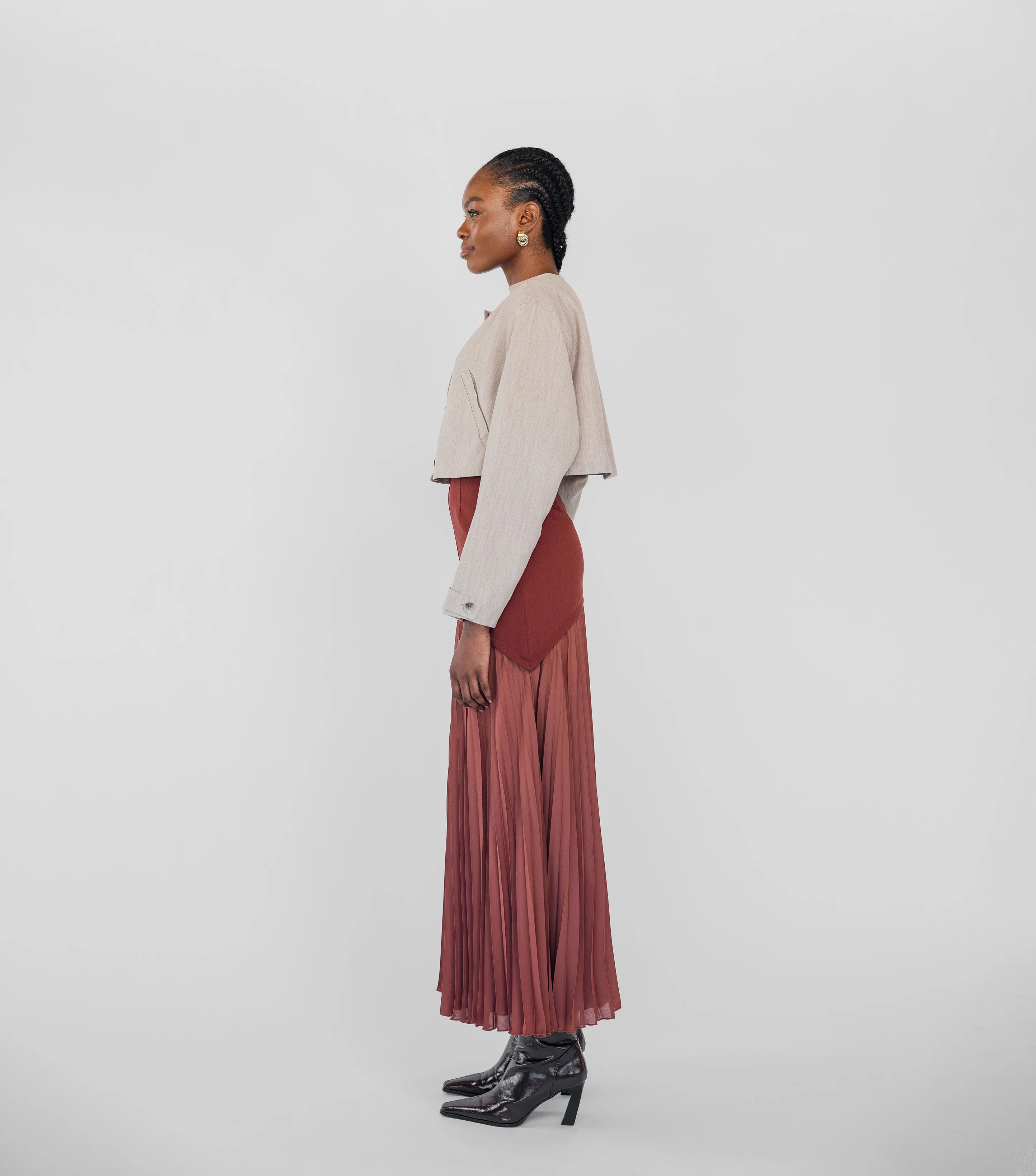 Pleated Drop Waist Skirt Rouge - Image 4