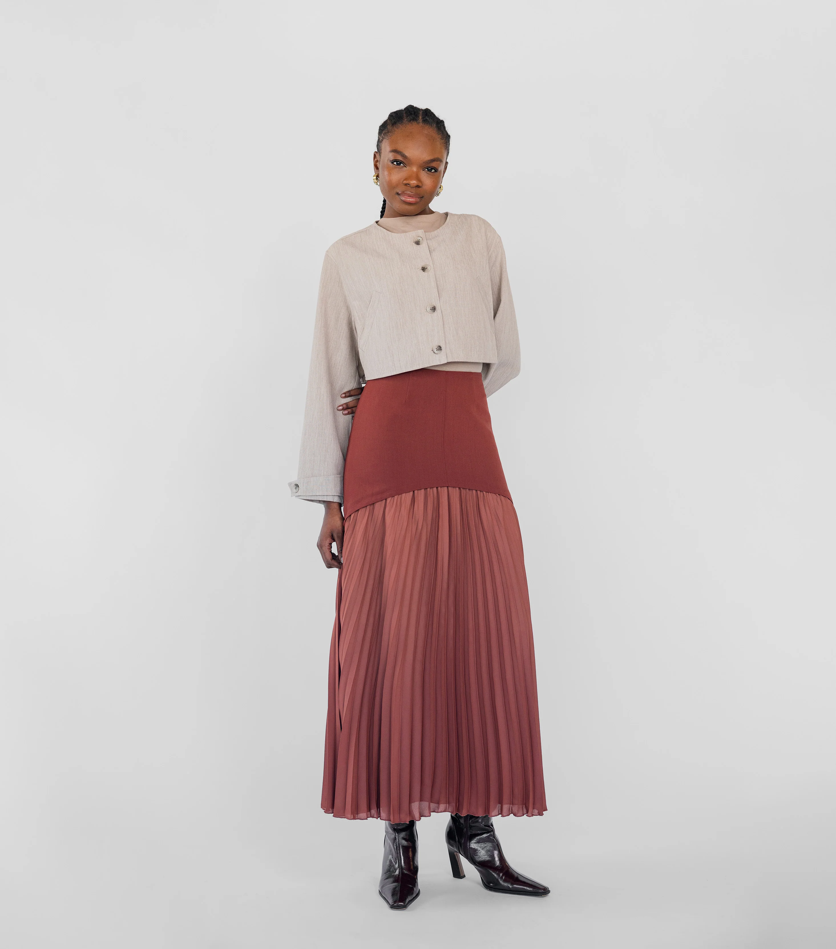 Pleated Drop Waist Skirt Rouge - Image 6