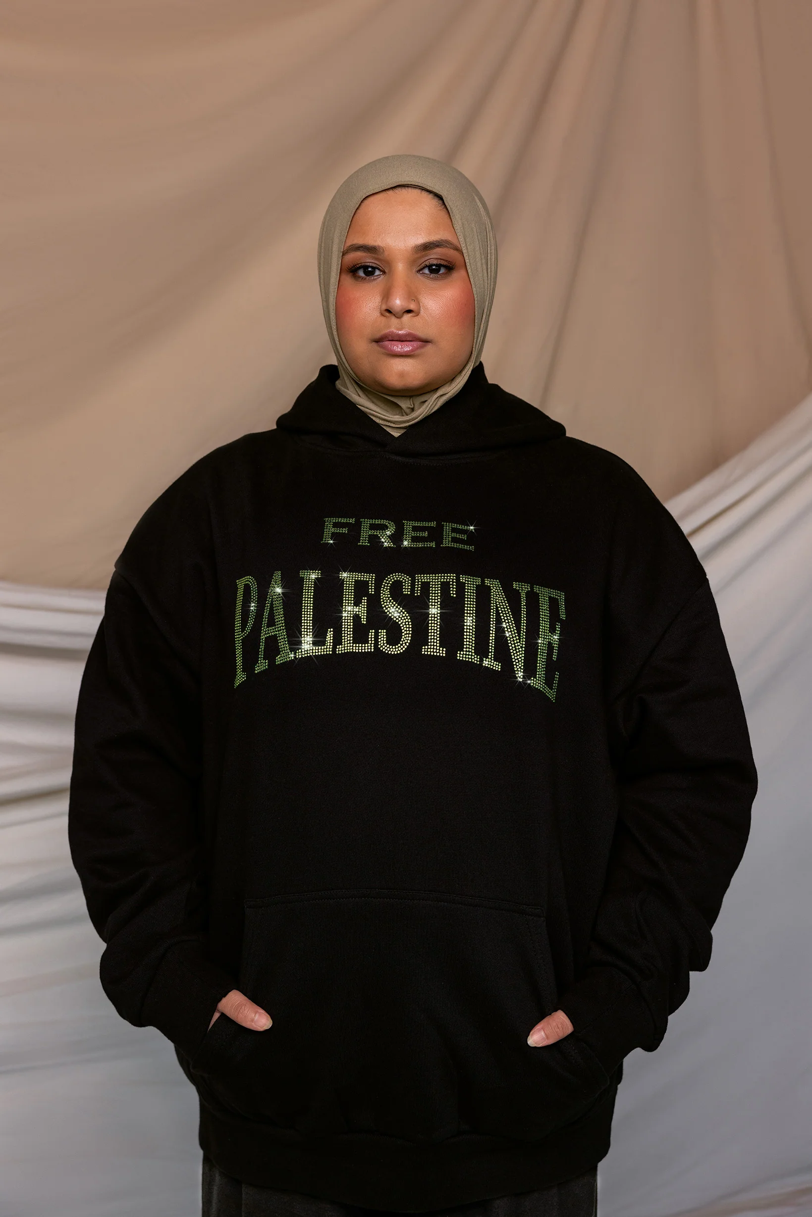 Free Palestine Green Rhinestone Hoodie - Image 3