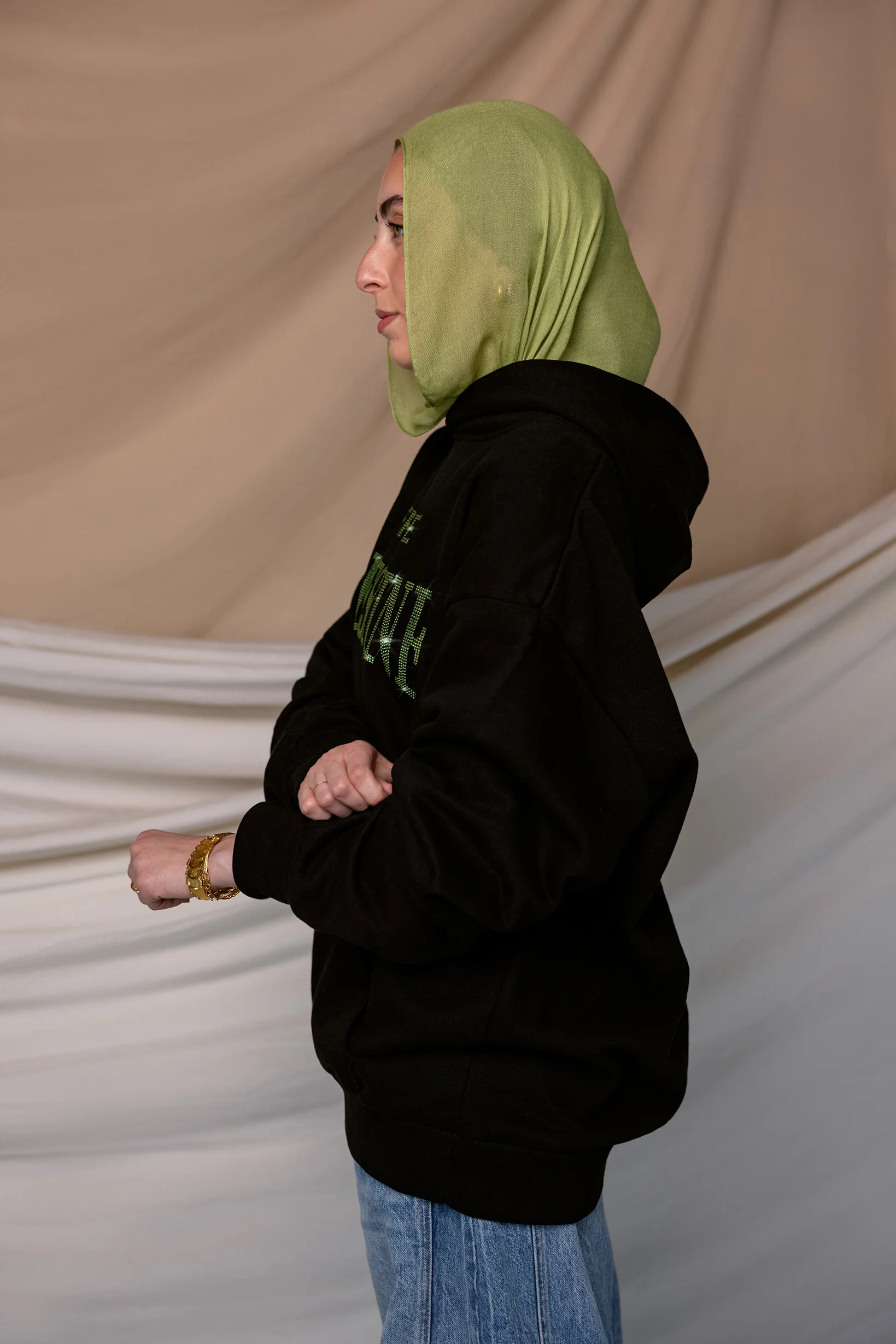 Free Palestine Green Rhinestone Hoodie - Image 5