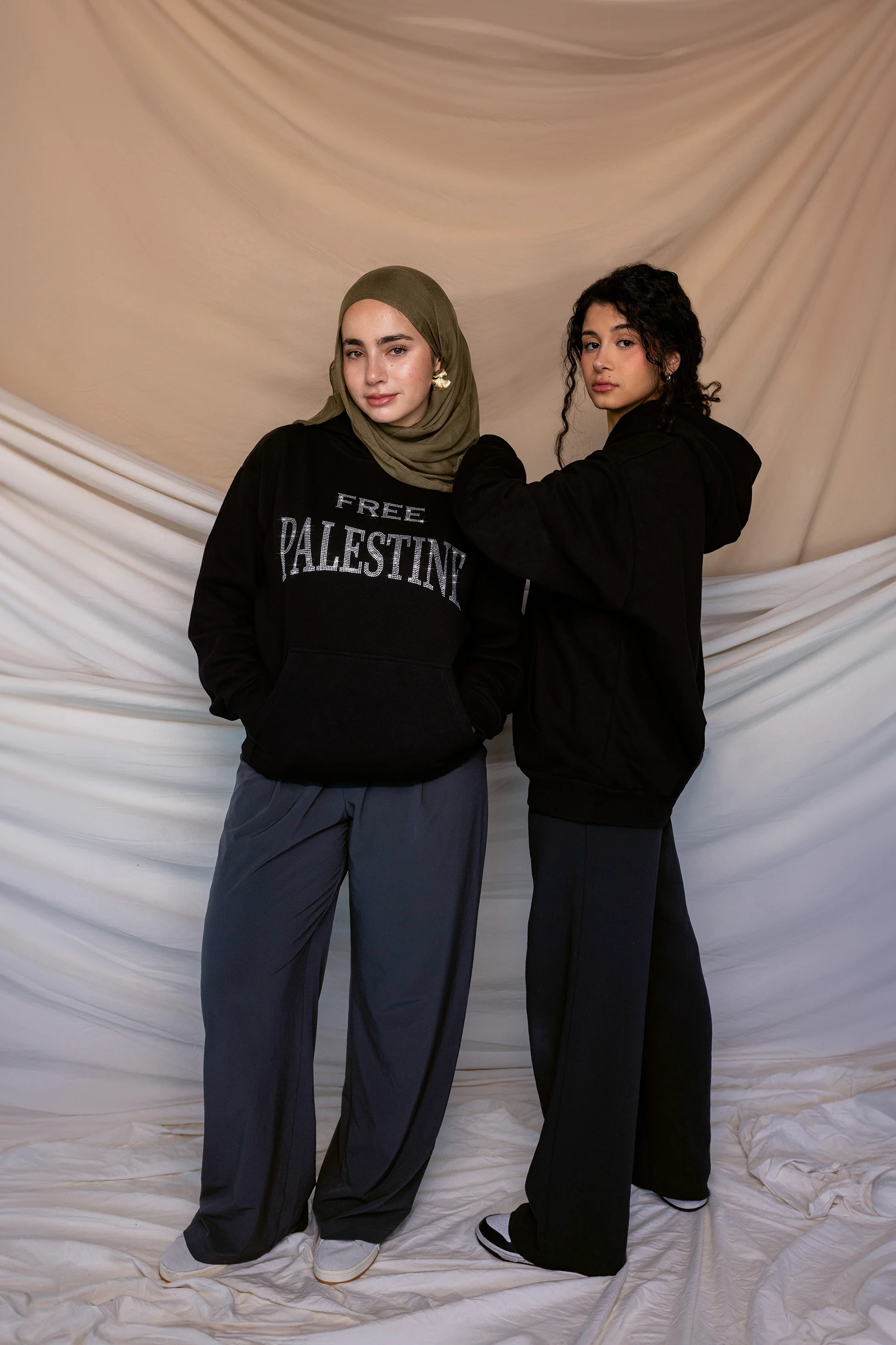 Free Palestine Black Rhinestone Hoodie - Image 3