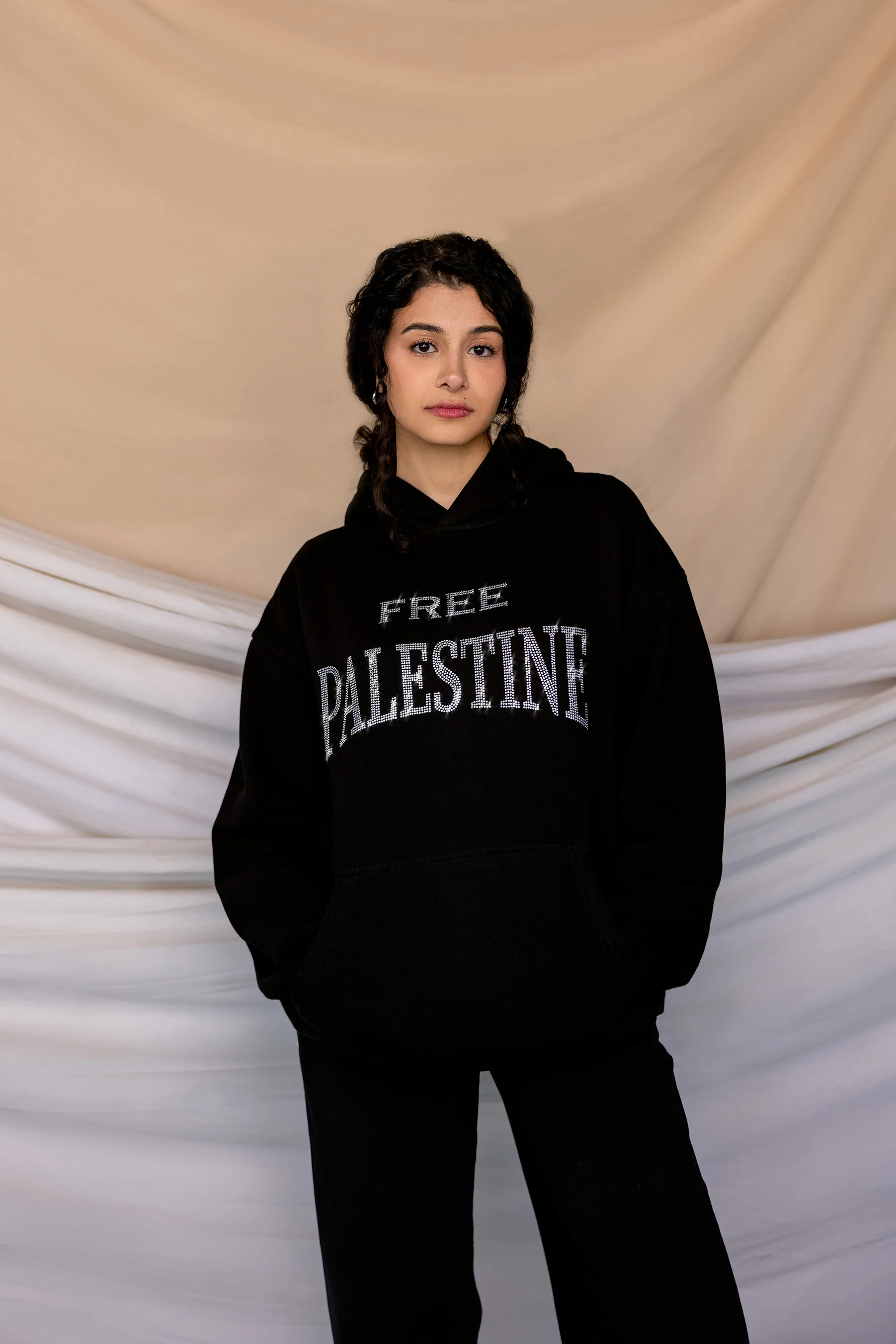 Free Palestine Black Rhinestone Hoodie - Image 4