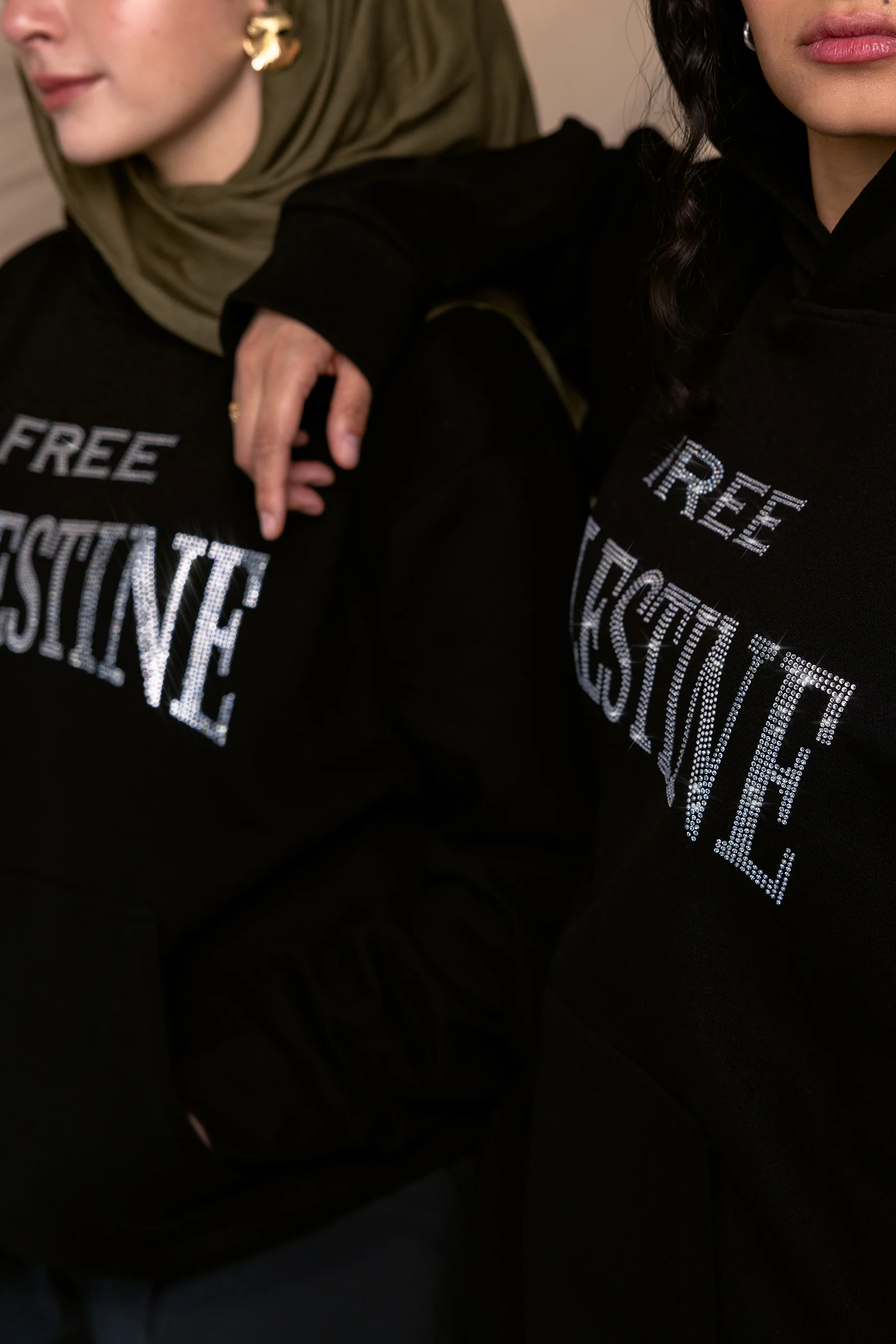 Free Palestine Black Rhinestone Hoodie - Image 5