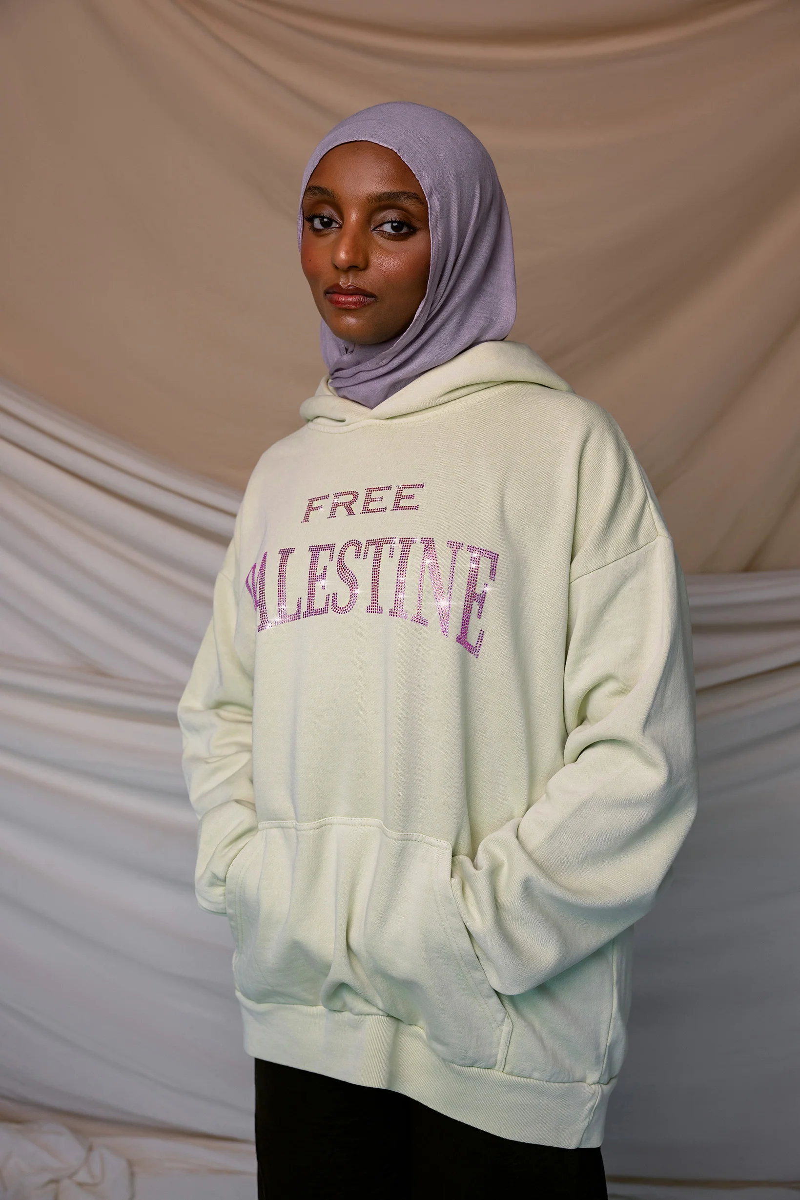 Free Palestine Pink Rhinestone Hoodie - Image 4