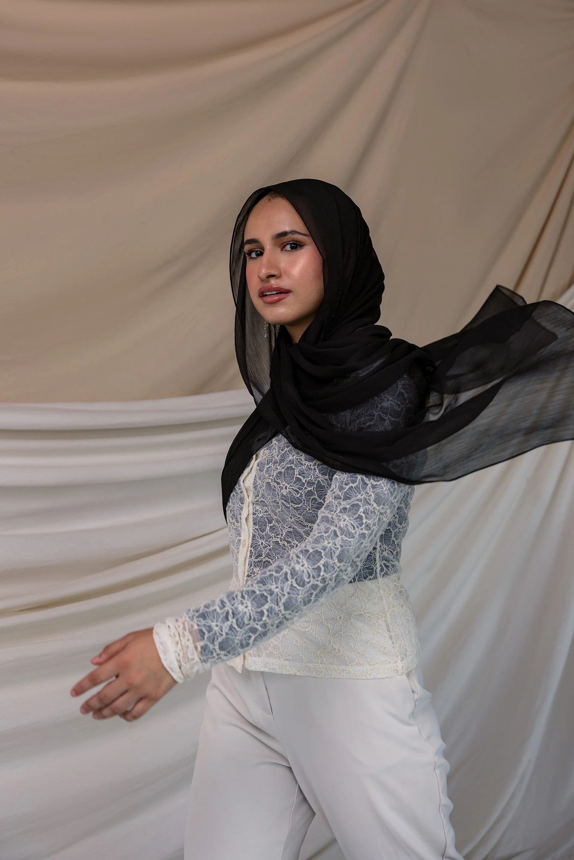 Jet Black Crinkle Chiffon