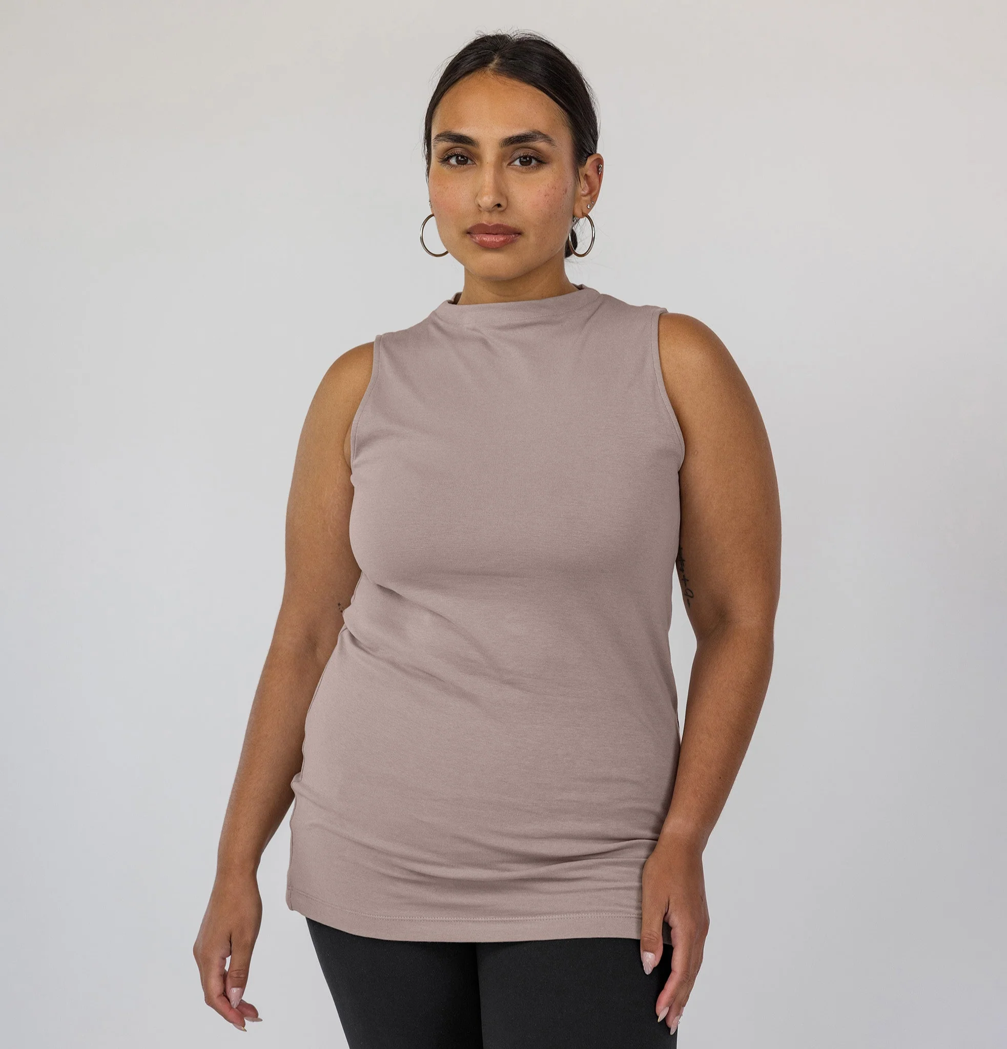 Mock Neck Tank Taupe - Image 4
