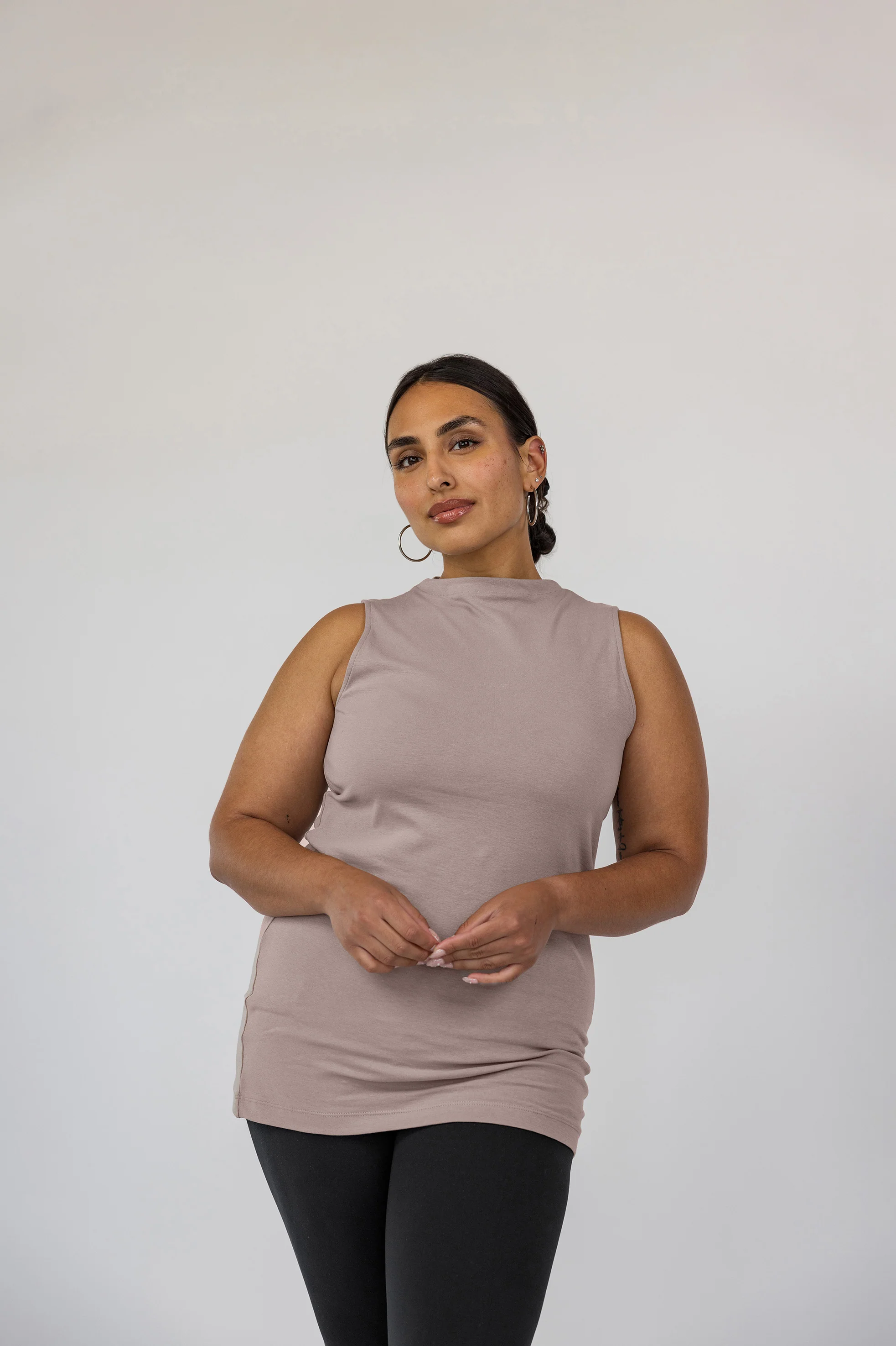 Mock Neck Tank Taupe - Image 5