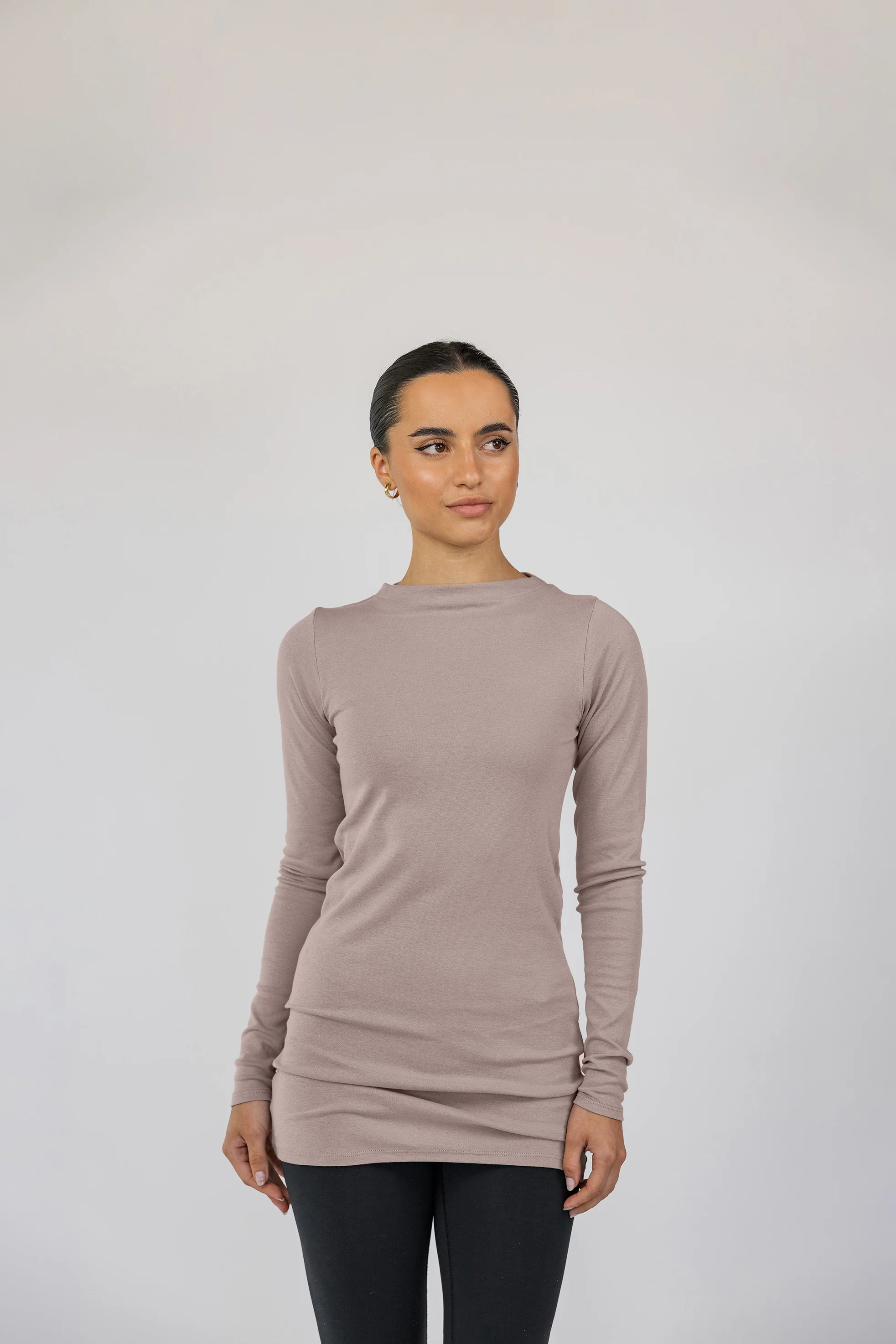 Mock Neck Top Taupe - Image 3