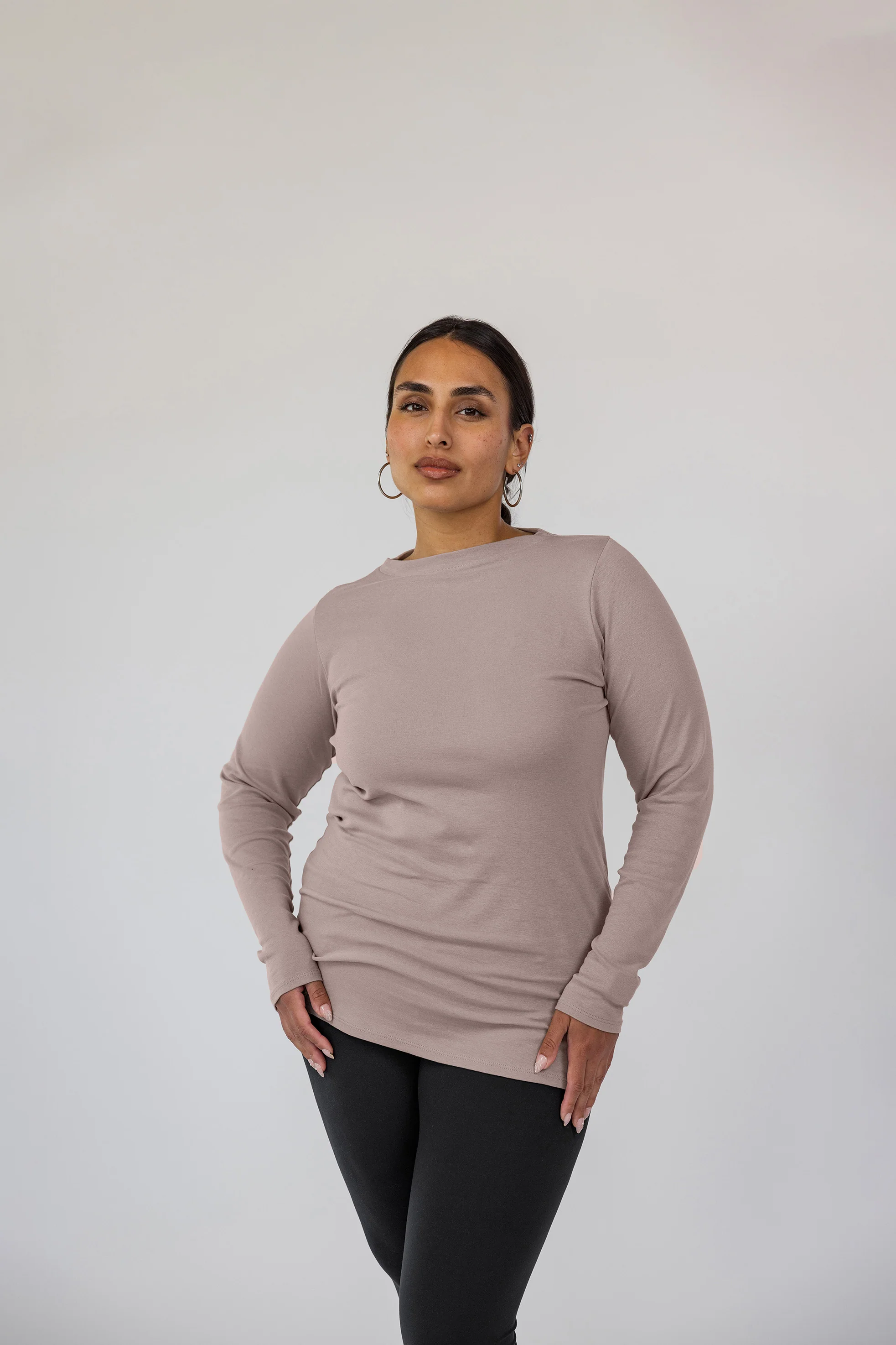 Mock Neck Top Taupe - Image 4