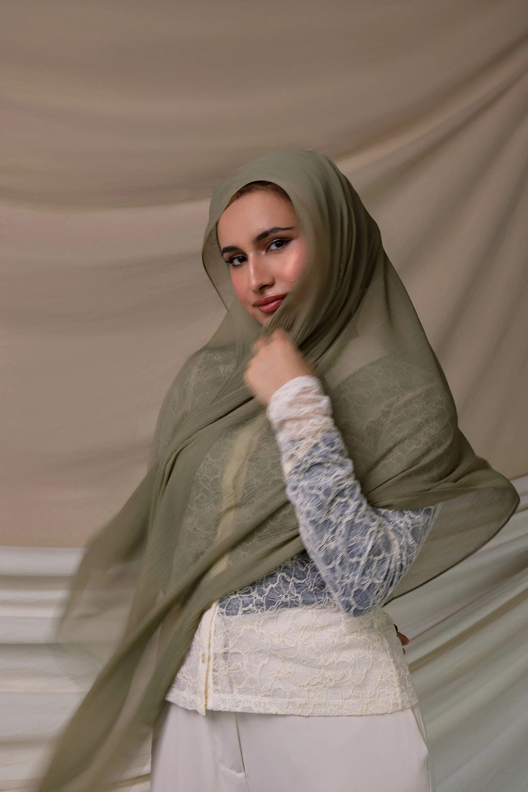 Olive Glow Crinkle Chiffon - Image 2