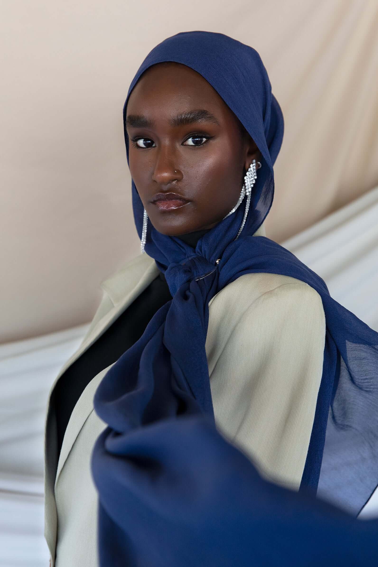 Radiant Navy Silk Chiffon - Image 3