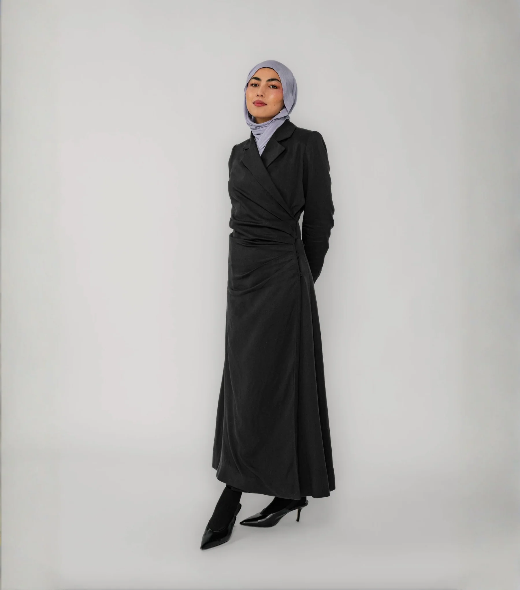 Ruched Trench Dress Black