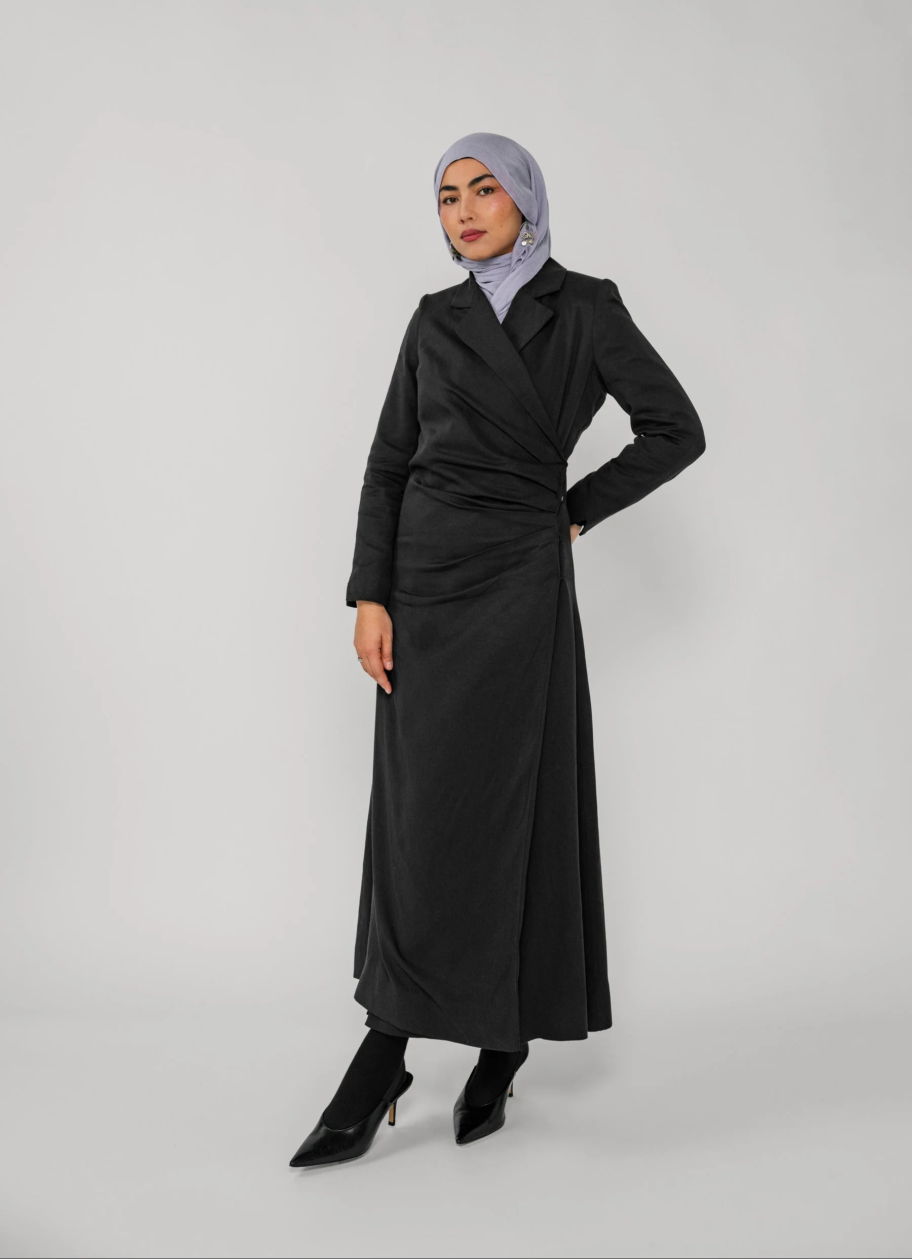 Ruched Trench Dress Black - Image 3
