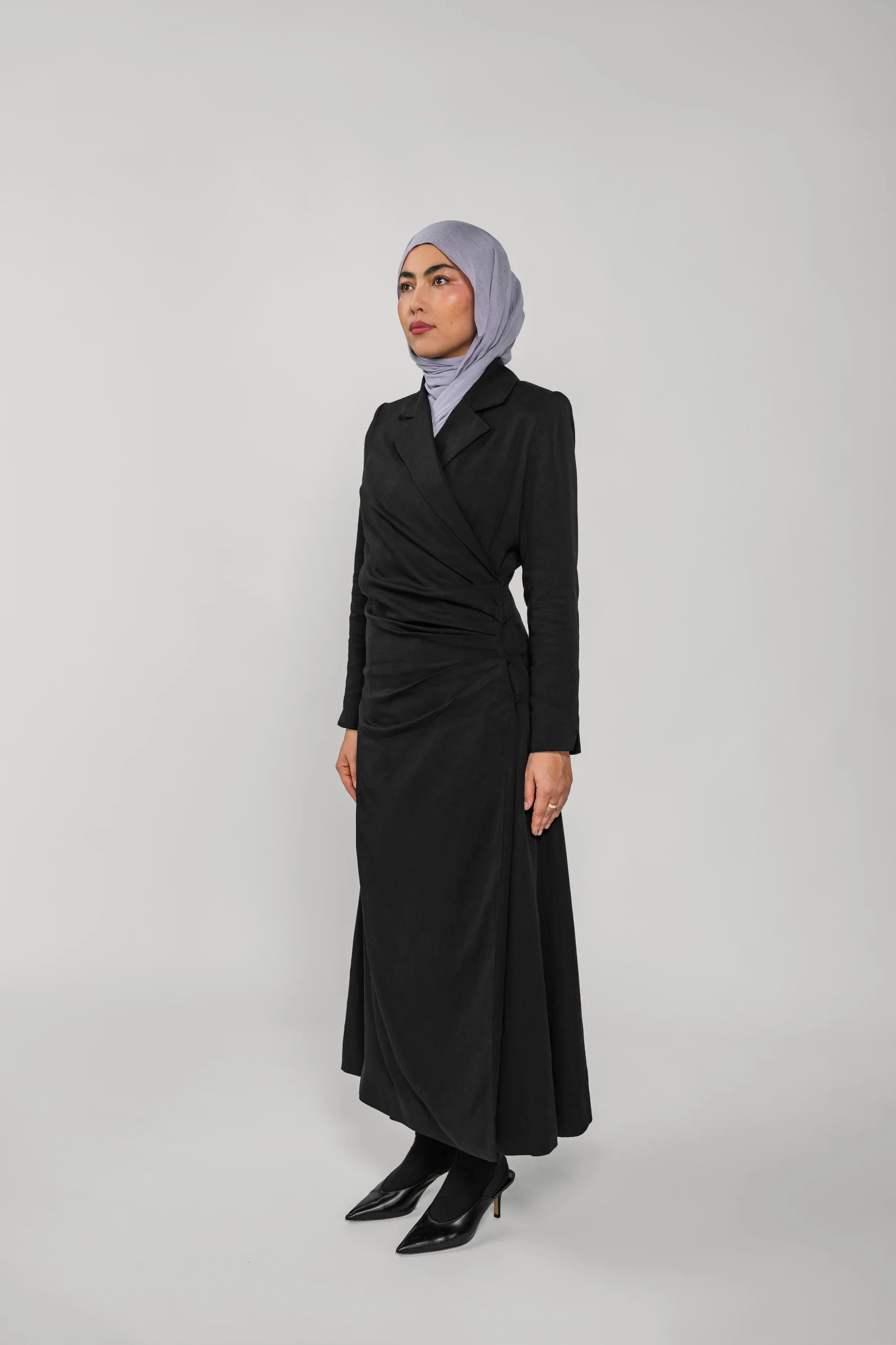 Ruched Trench Dress Black - Image 4