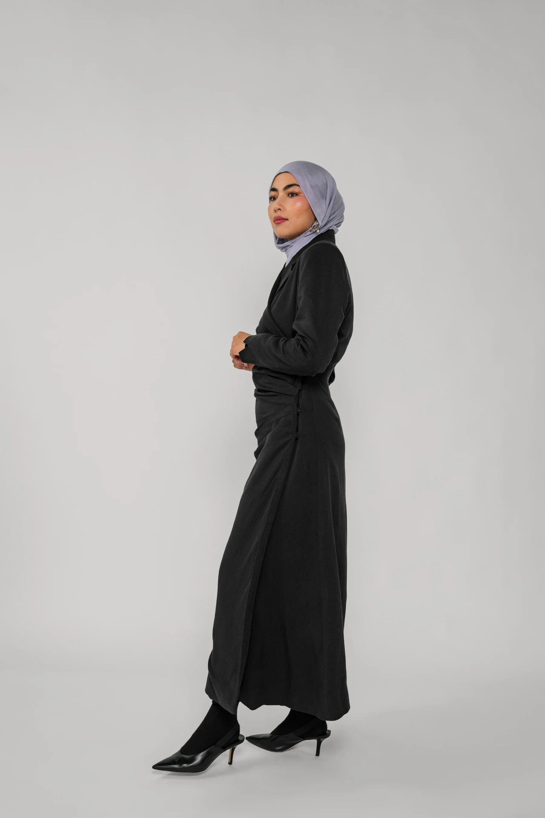 Ruched Trench Dress Black - Image 5