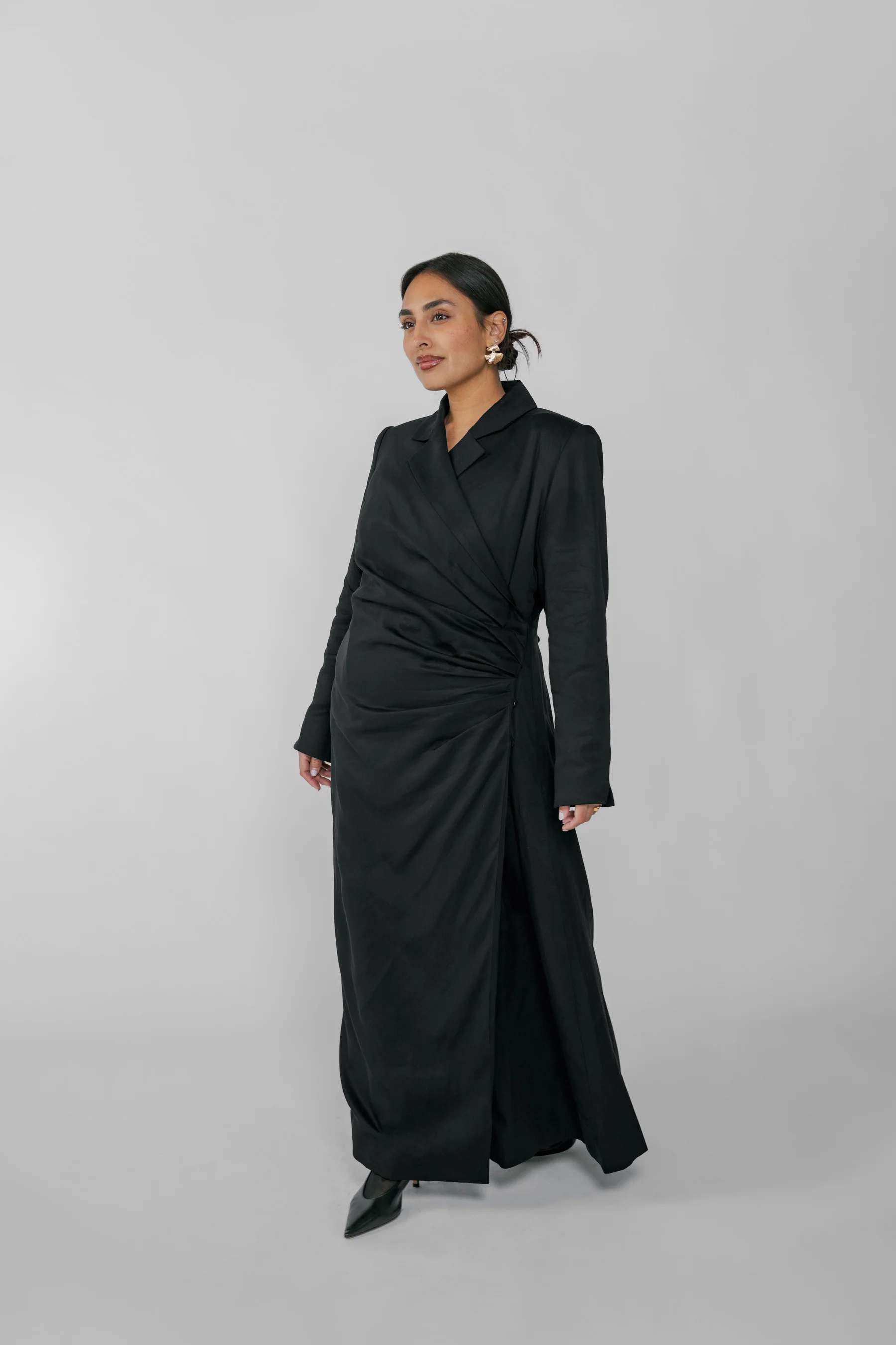 Ruched Trench Dress Black - Image 7
