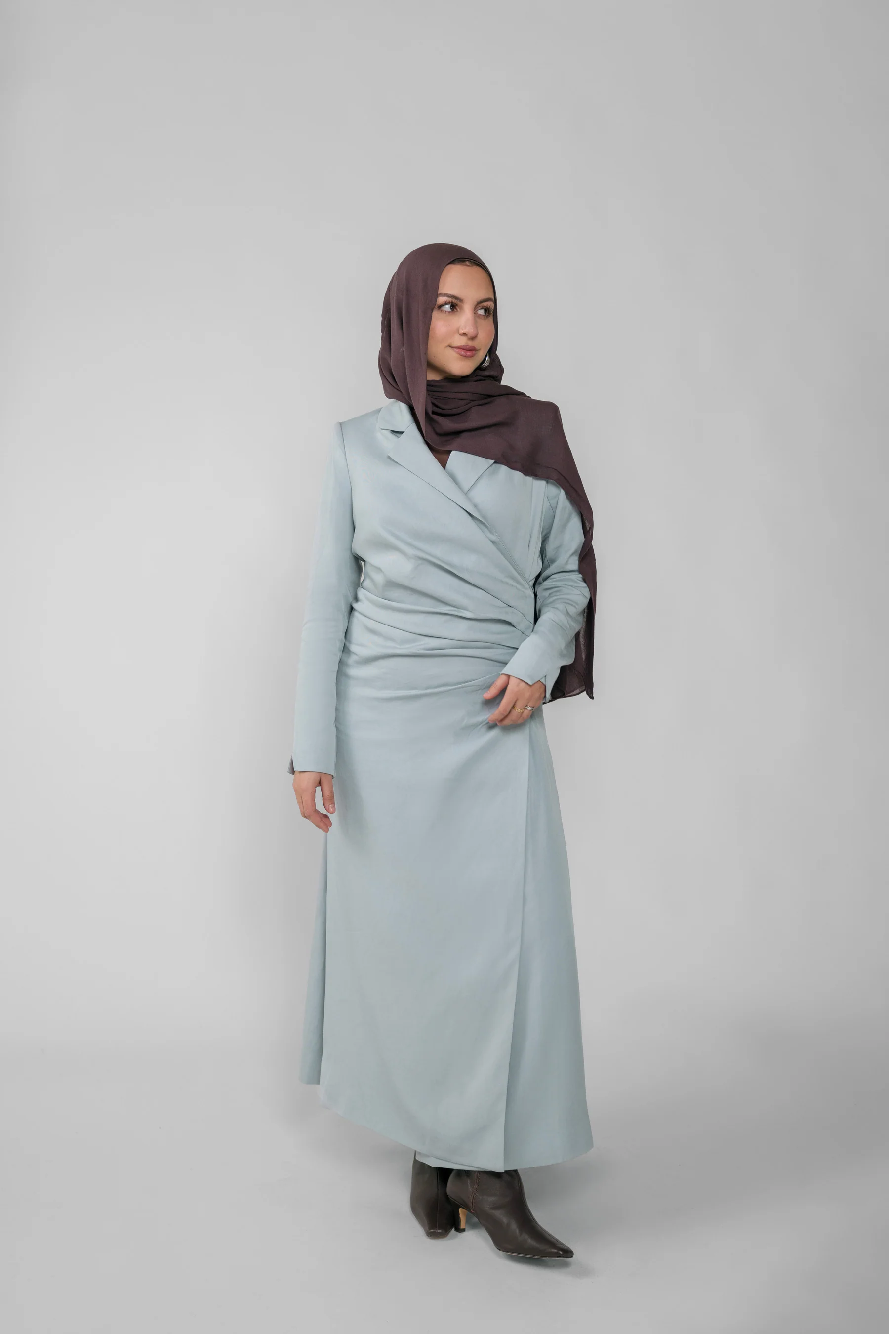 Ruched Trench Dress Powder Blue - Image 6