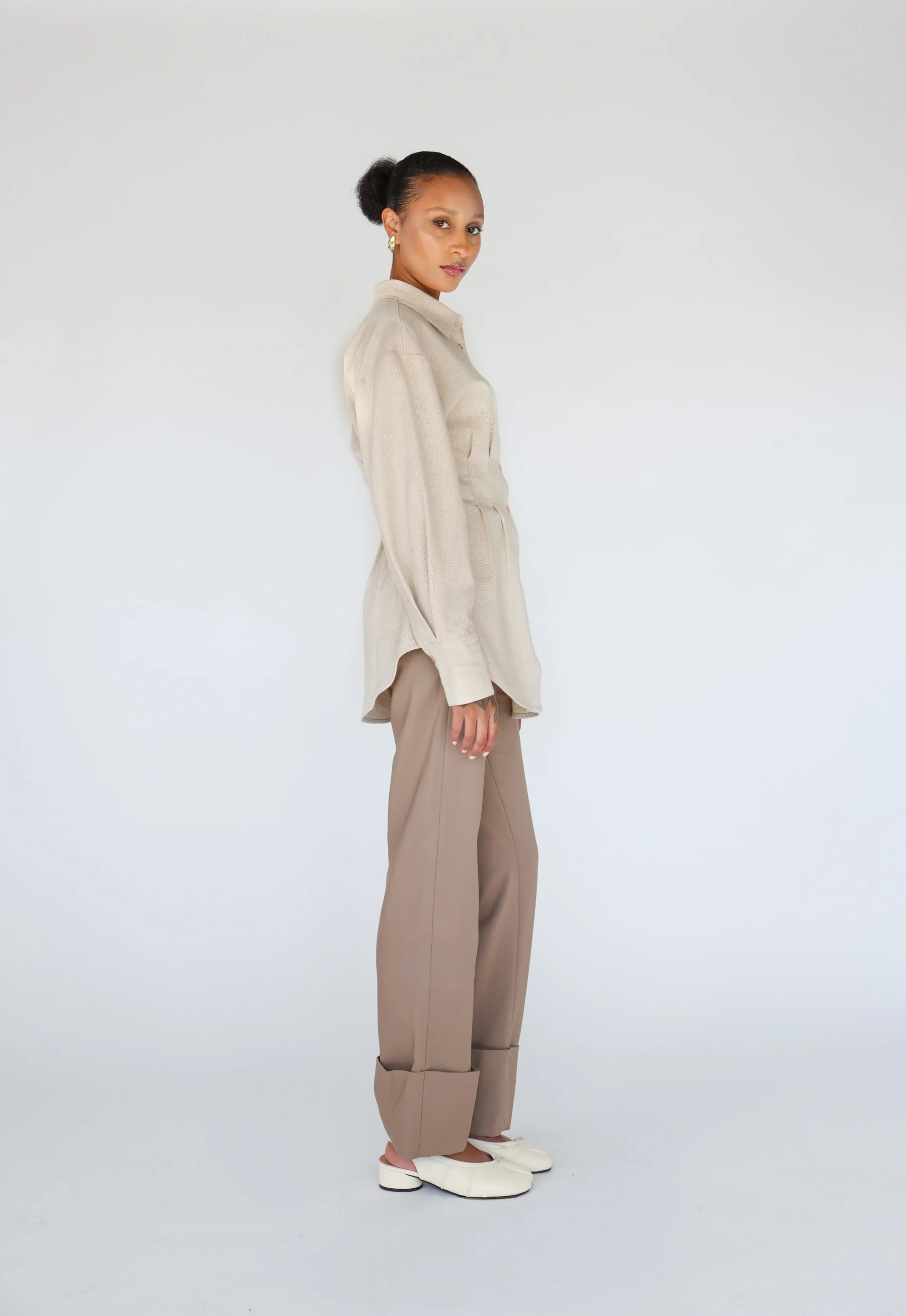 Sculpted Button Up Beige - Image 9