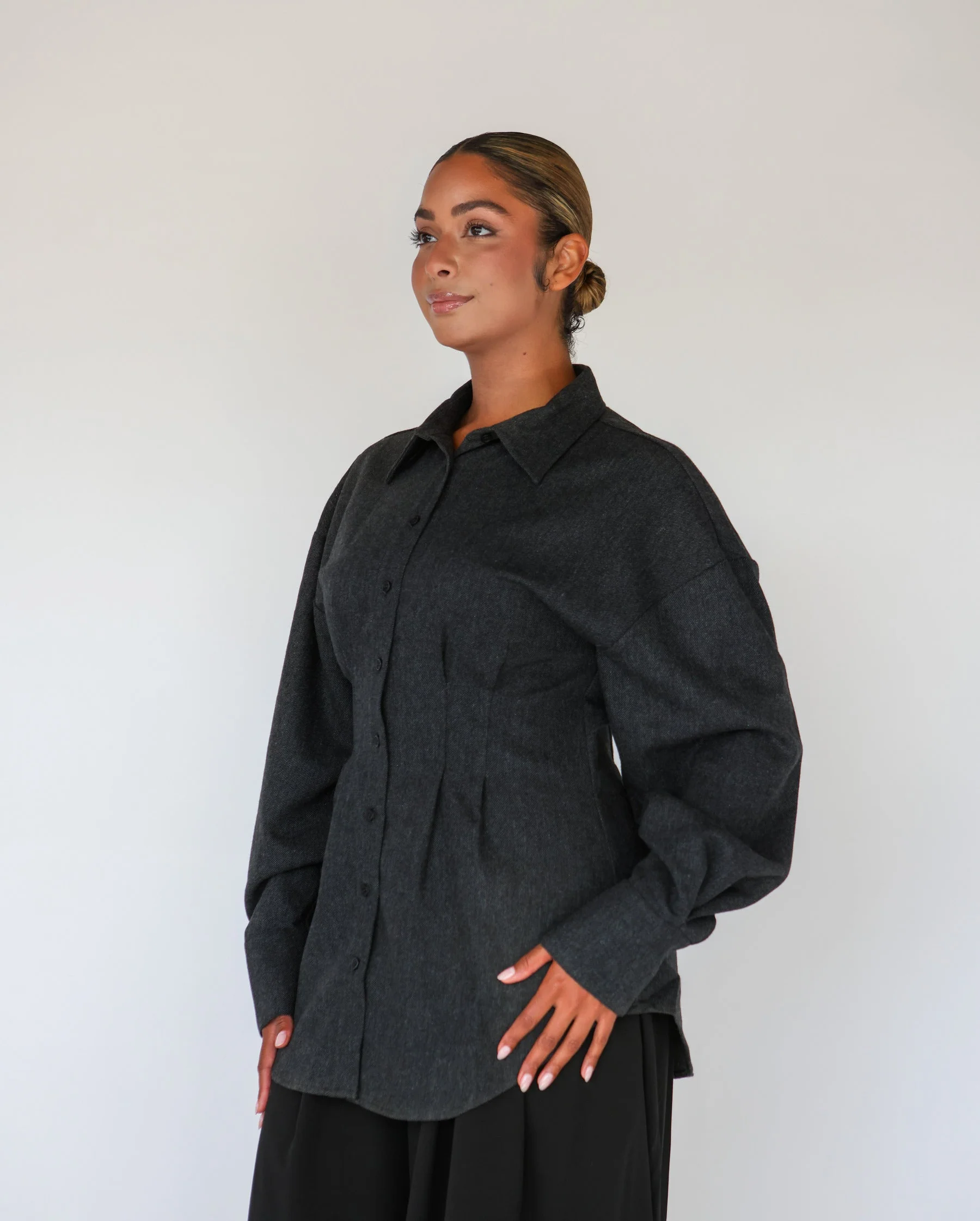 Sculpted Button Up Charcoal