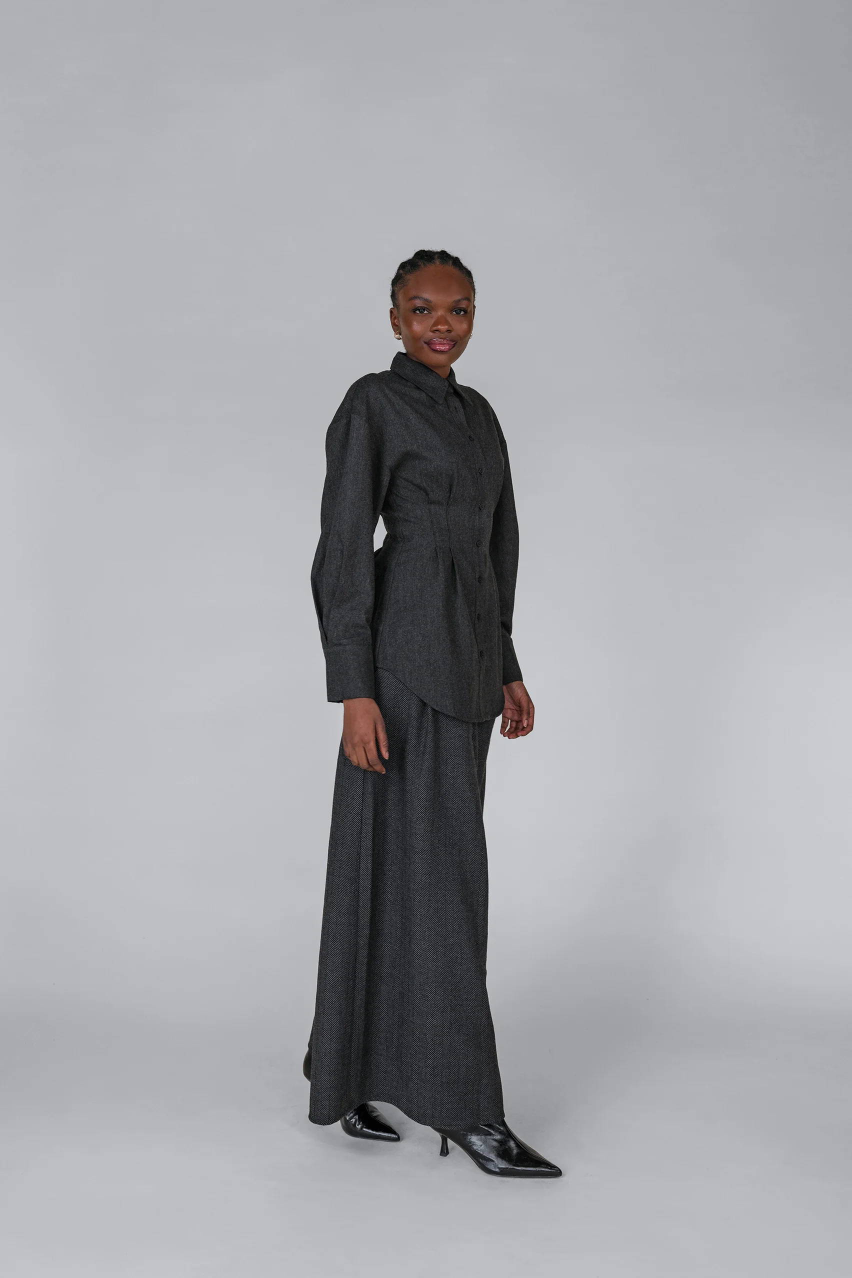 Sculpted Button Up Charcoal - Image 3