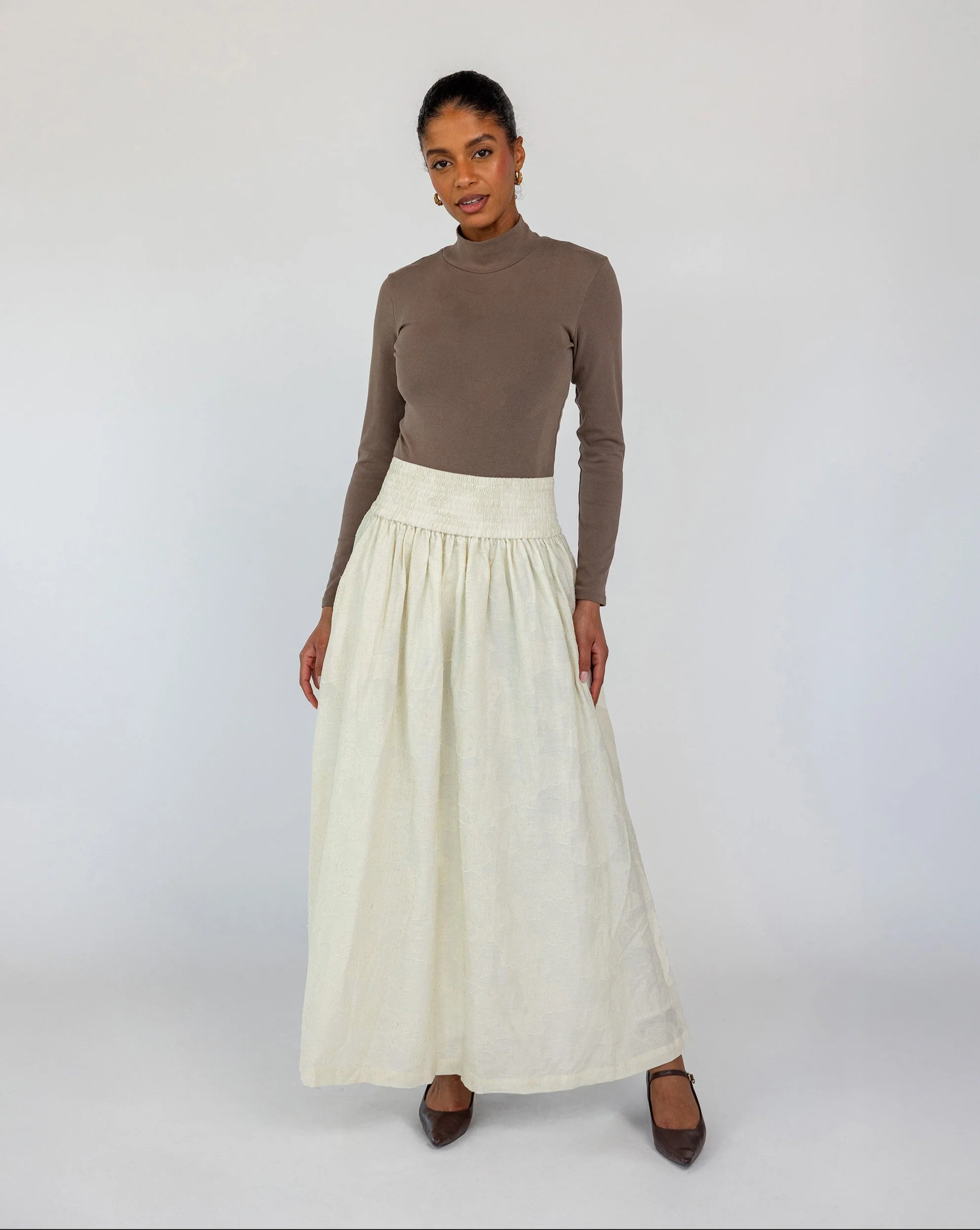 Textured Smocked Waist Skirt - Image 3
