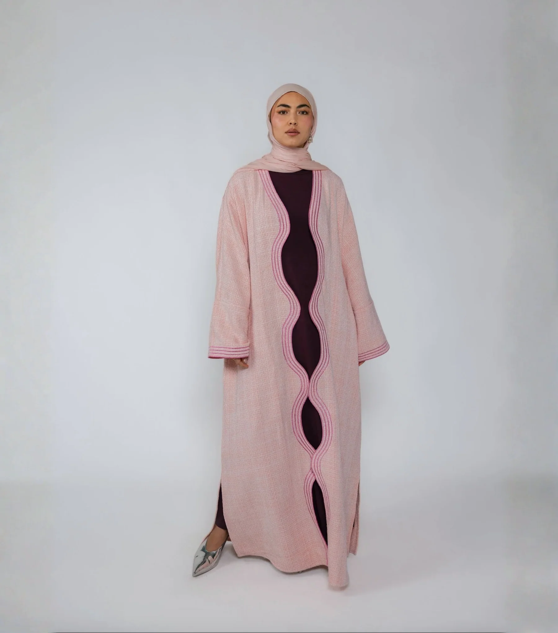 Tweed Curve Abaya Pink
