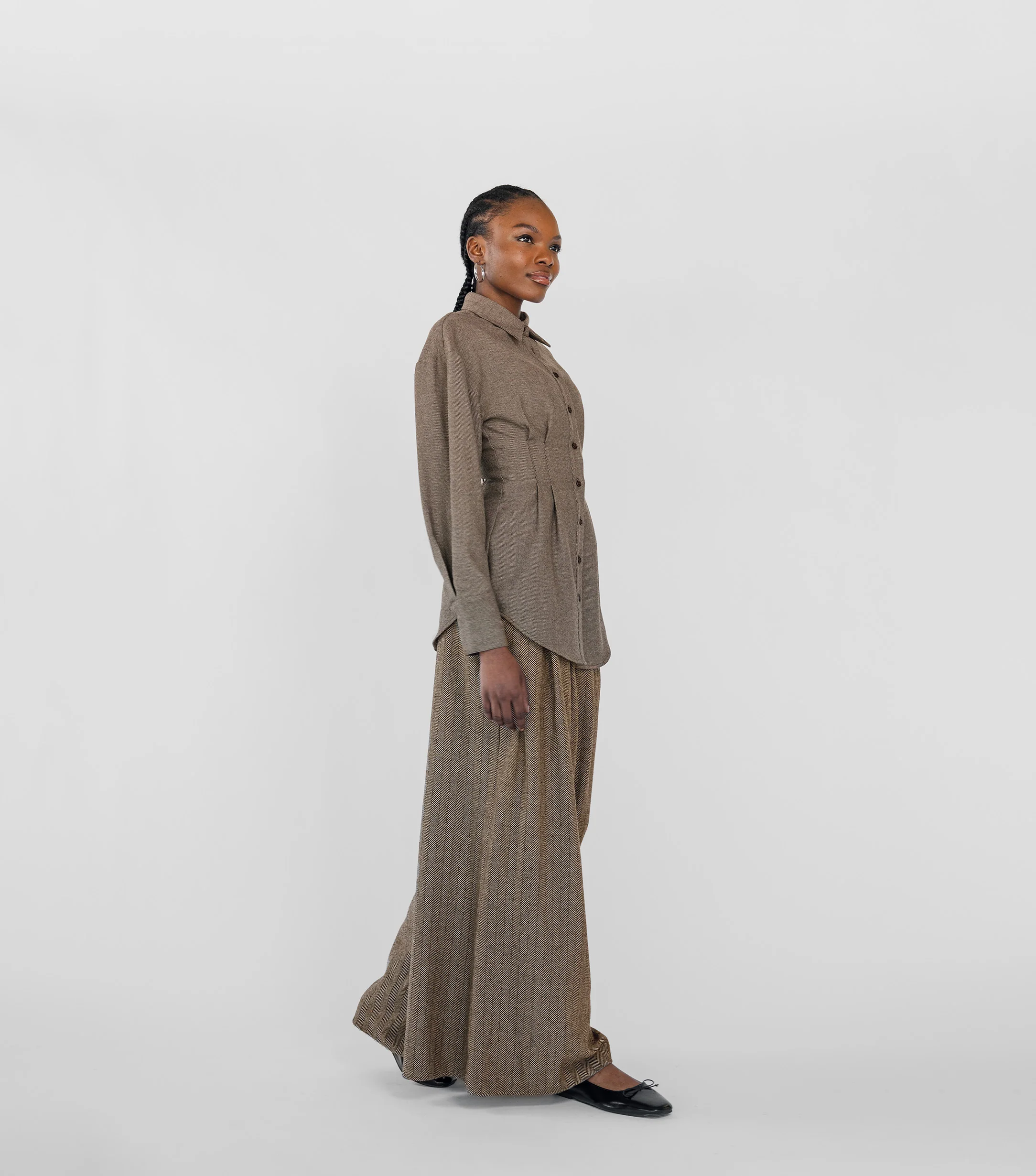 Herringbone Palazzo Pant Brown - Image 3