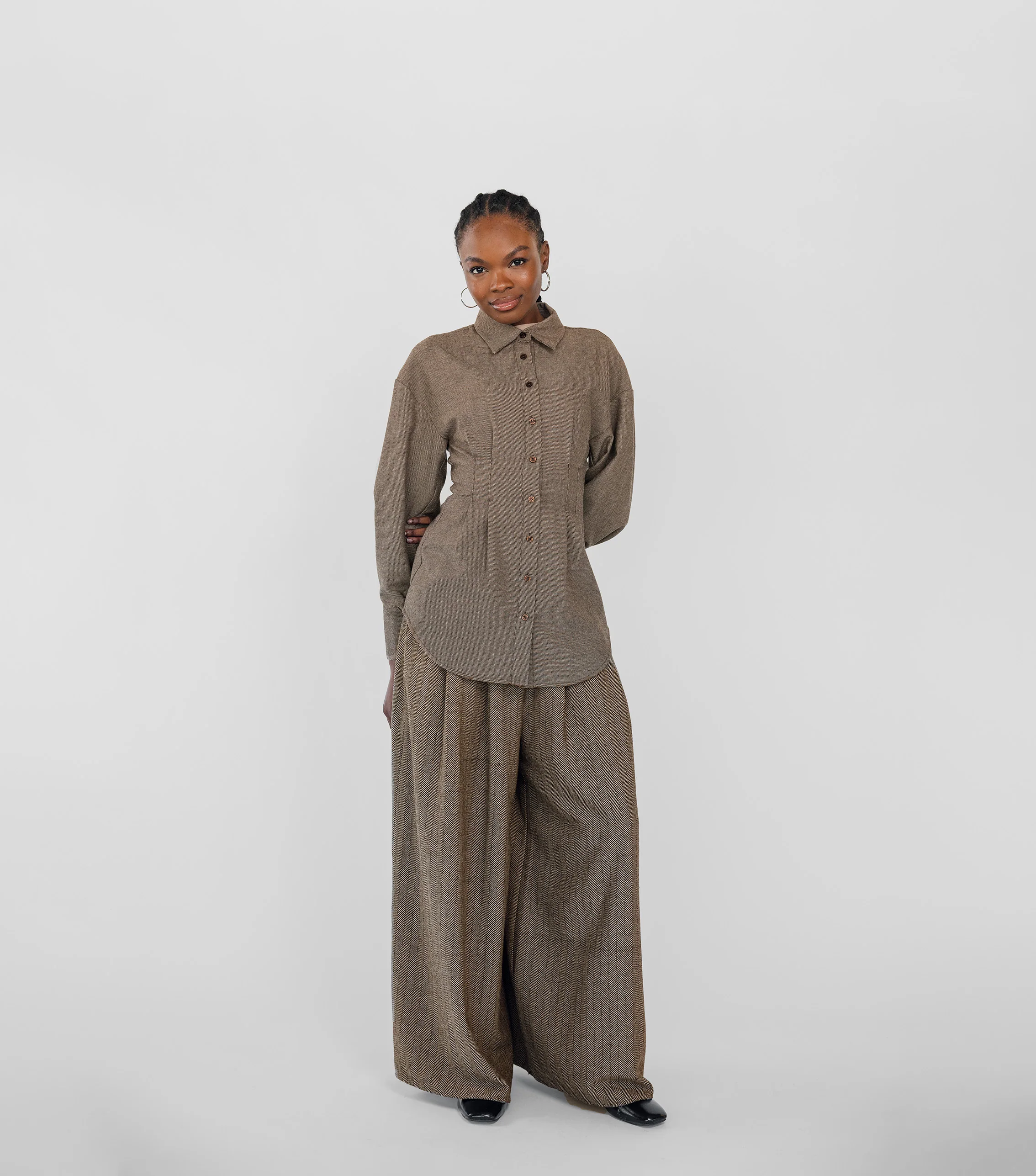 Herringbone Palazzo Pant Brown - Image 4