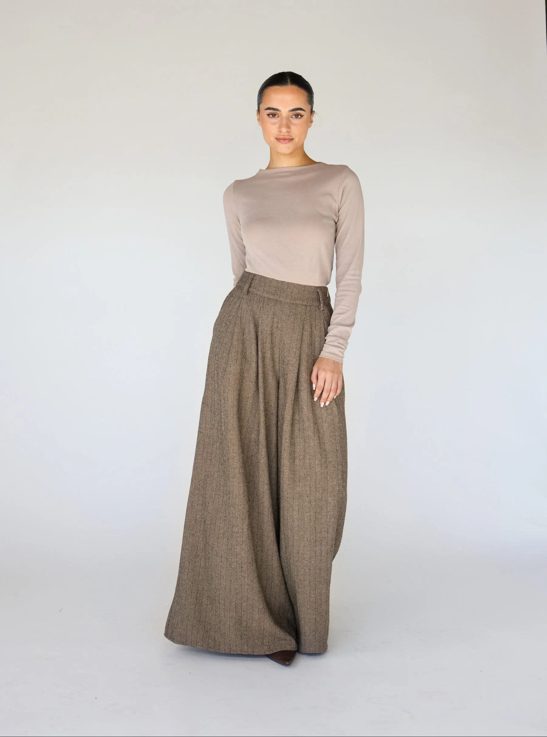 Herringbone Palazzo Pant Brown - Image 5