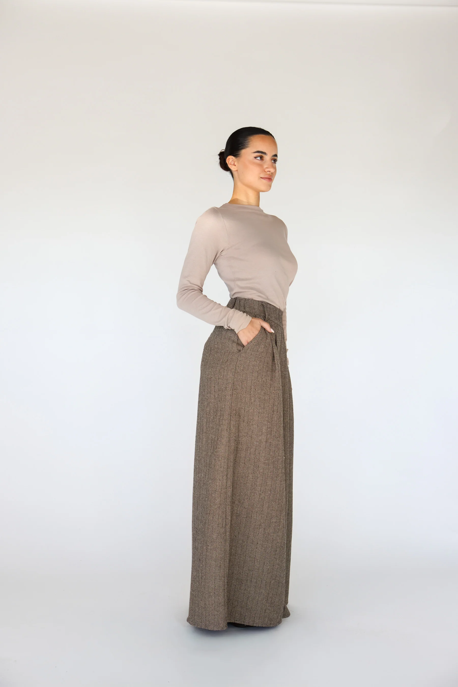 Herringbone Palazzo Pant Brown - Image 6