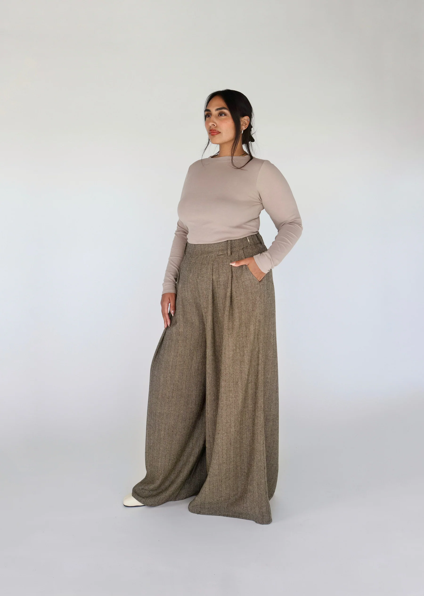 Herringbone Palazzo Pant Brown - Image 9