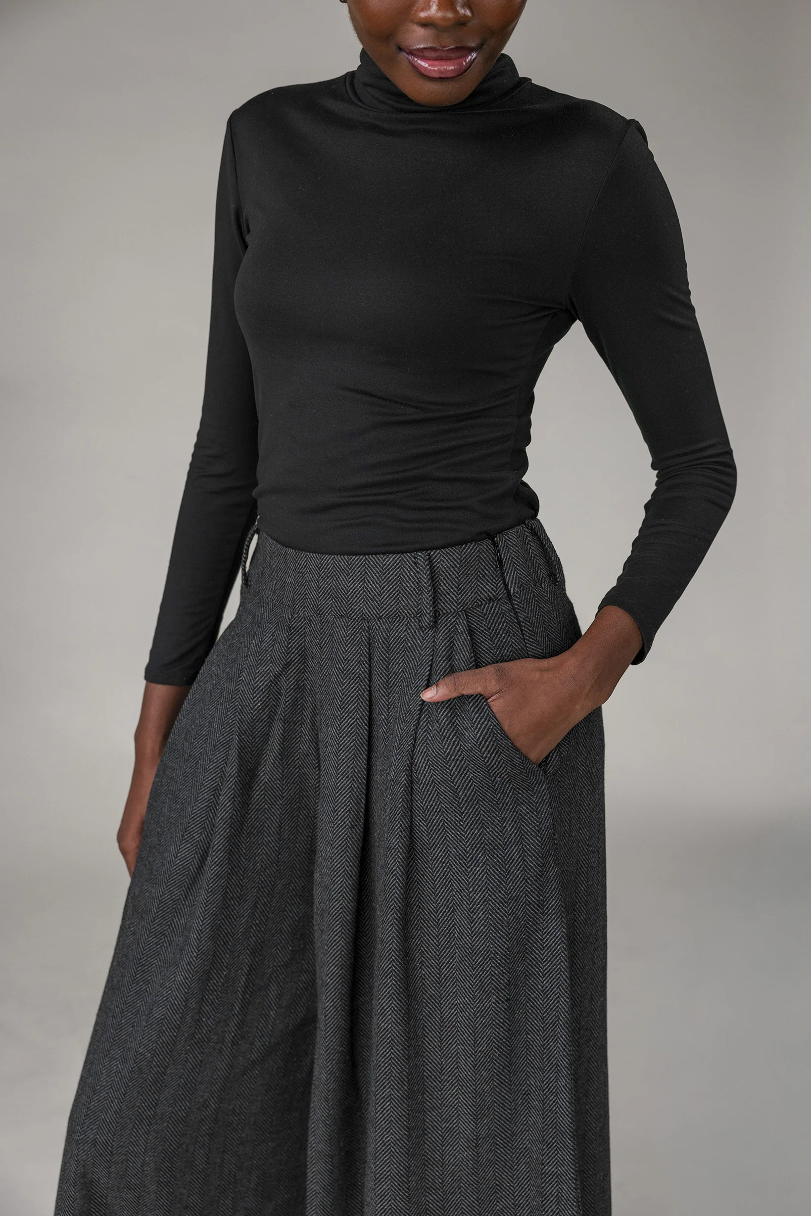 Herringbone Palazzo Pant Charcoal - Image 3