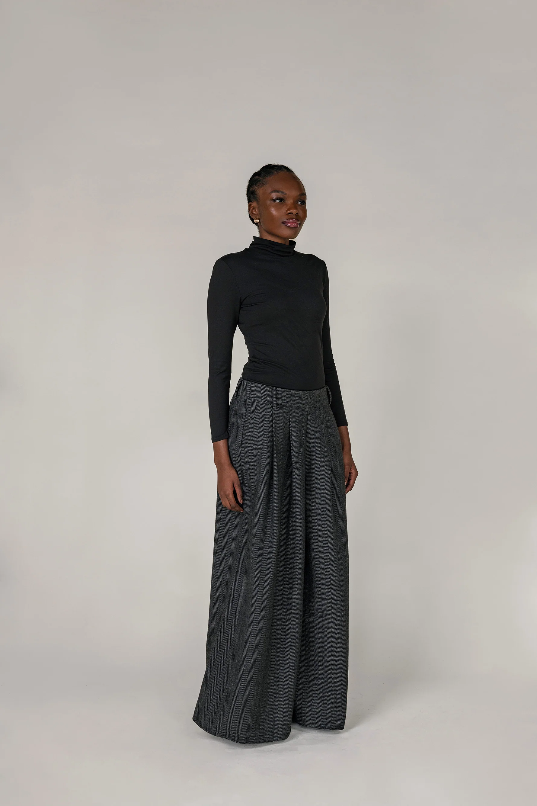 Herringbone Palazzo Pant Charcoal - Image 5